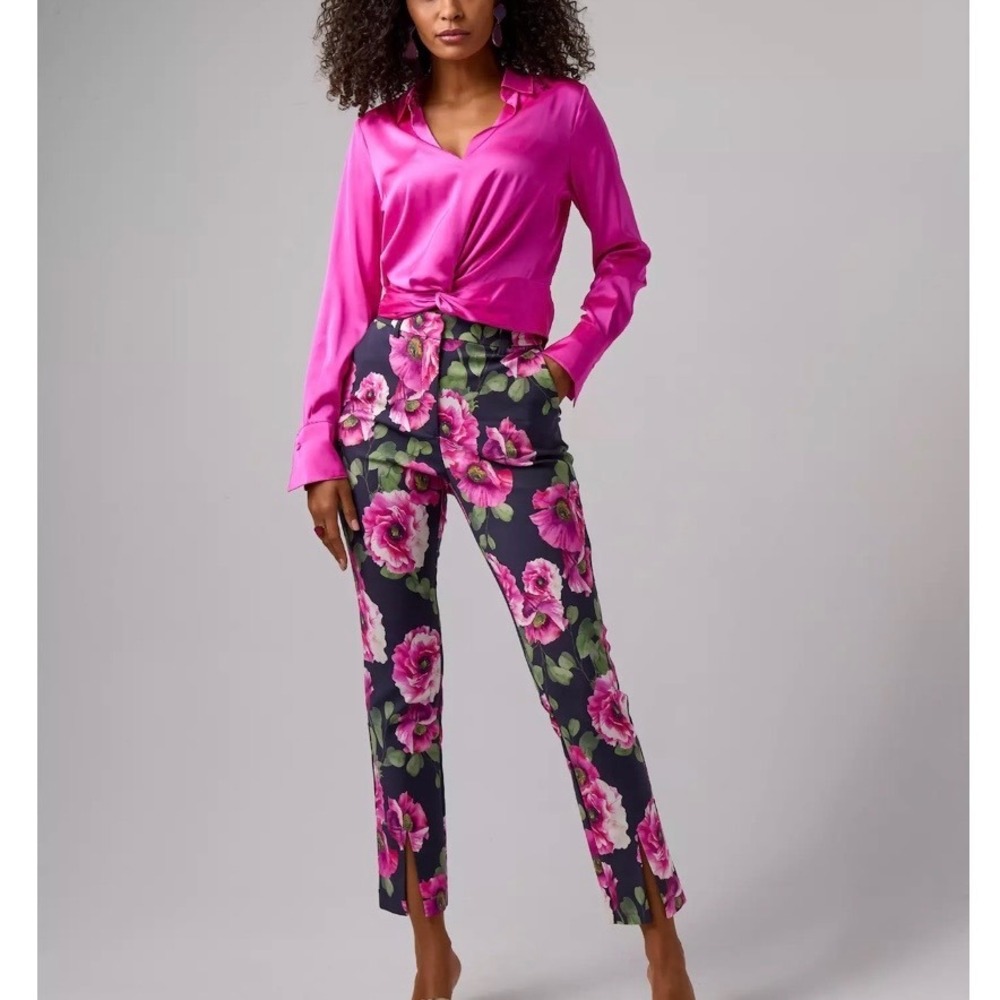 NEW Boston Proper Newport Modern Slim Straight Leg Slit Floral Trouser Pant 16